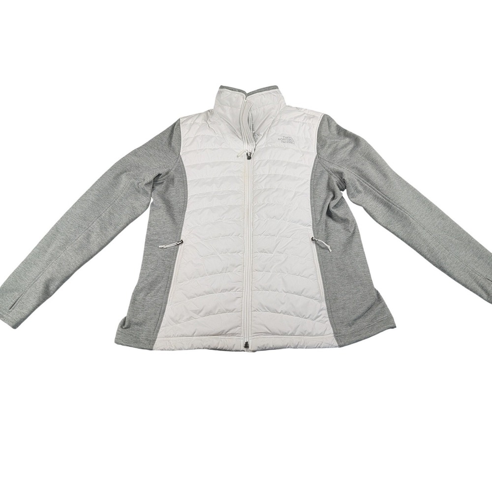The North Face Womens XL Hybrid Quilted Fleece Jacket White Grey Full Zip Coat